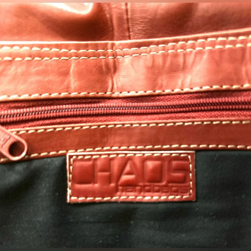 CHAOS Rust Brown Leather Medium Messenger Bag Organizer Office Commute Travel